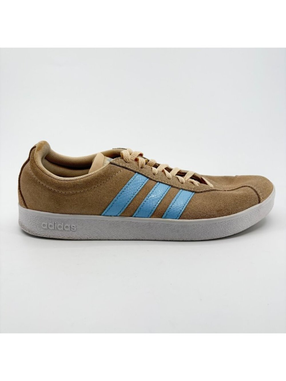 Adidas VL Court 2.0 Womens Size 7.5 Beige Blue Athletic Running Shoes Sneakers